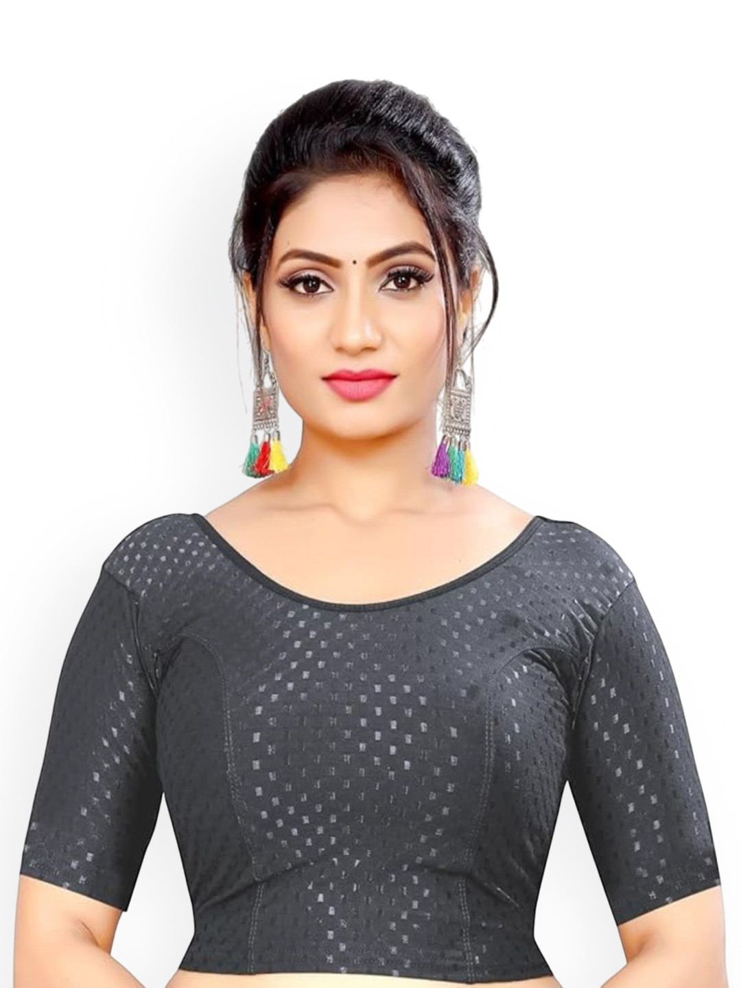 SS Sanket Synthetics Round Neck Half Sleeves Slip On Saree Blouse