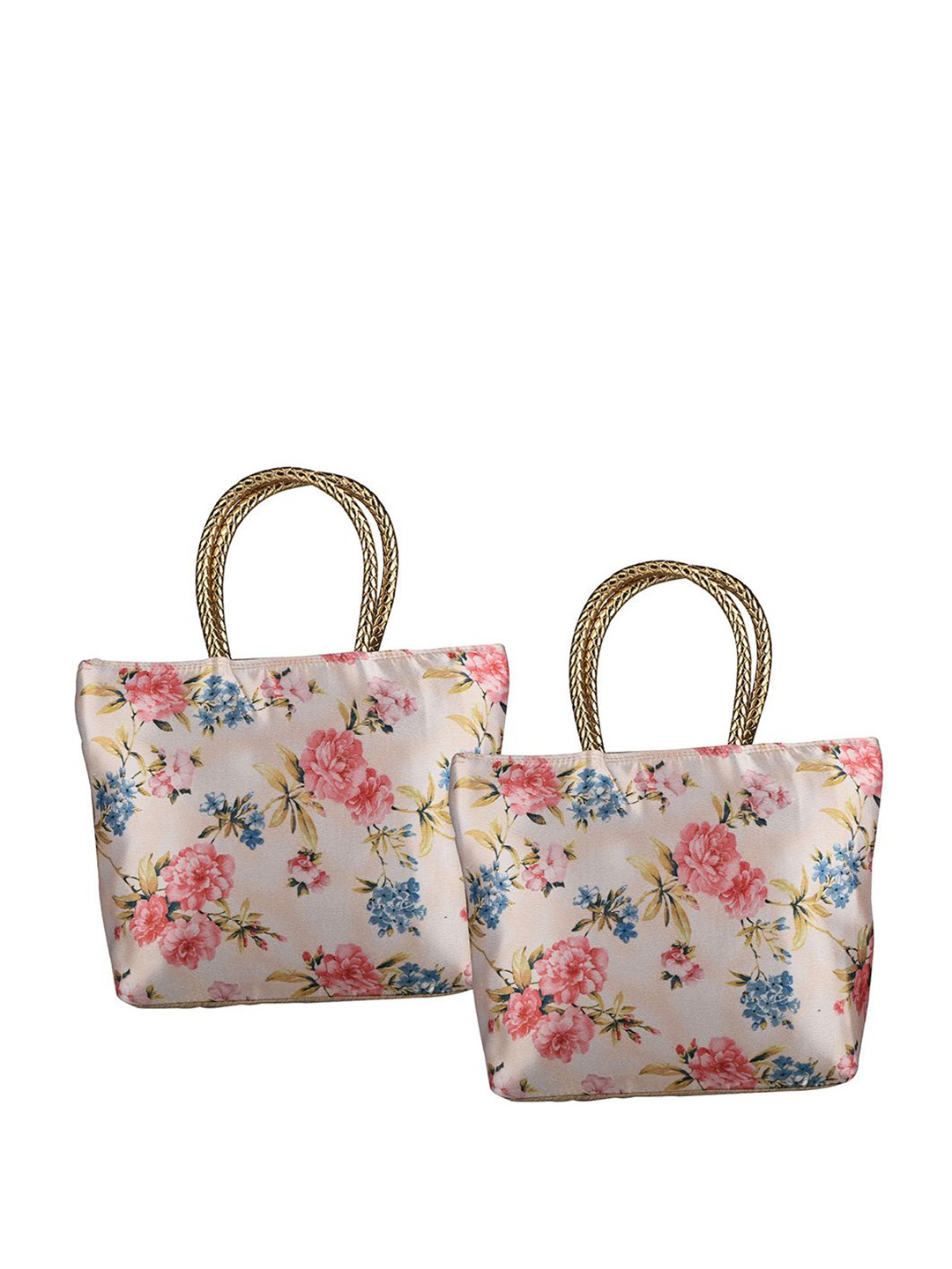 Kuber Industries 2 Pcs Gold Silk Small Hand Bag & 1 Outer Zip Pocket Golden Shoulder Bag