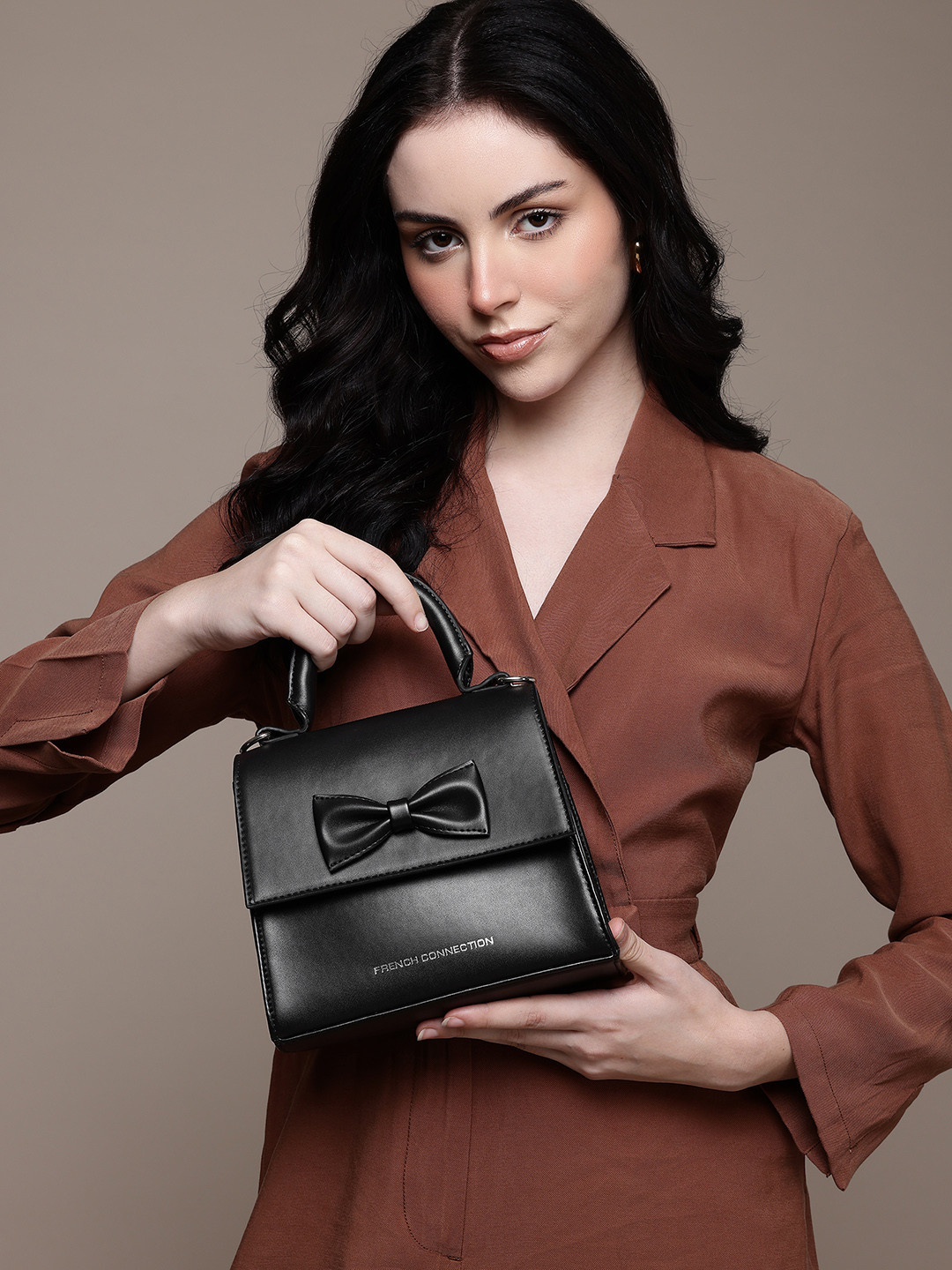 French Connection PU Handheld Bag with Bow Detail