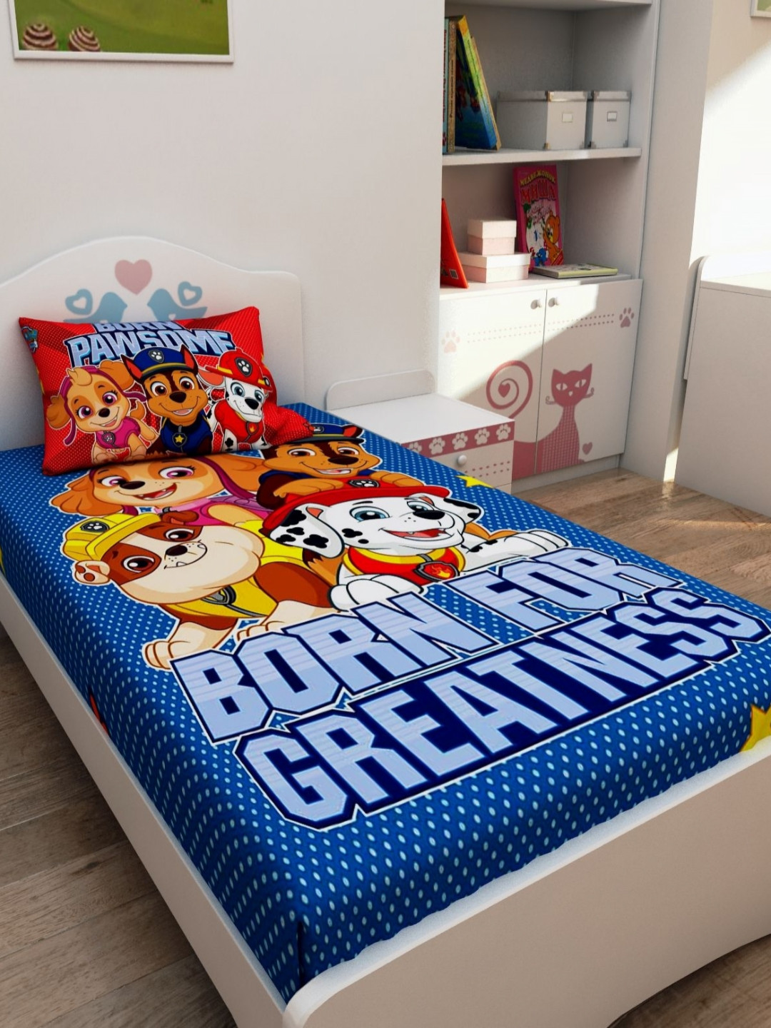 Athom Living Blue Conversational Cotton Skin-Friendly 180 TC Single Bedsheet with a Pillow Cover-152 x 203 cm