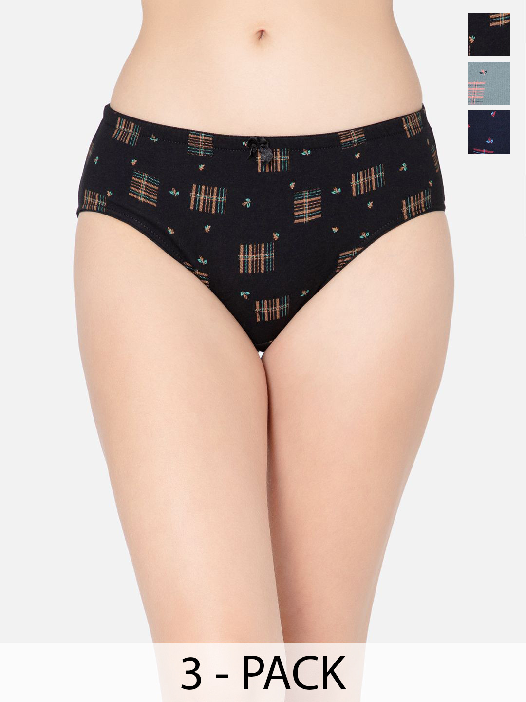 DressBerry Pack Of 3 Printed Cotton Mid-Rise Hipster Briefs THE-CHEKERSS-2