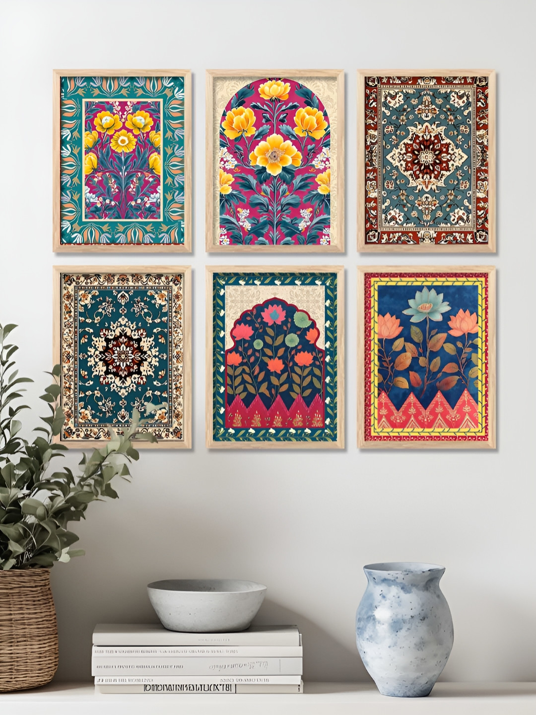 WALLLANE Wood 6 Piece Wall Rectangle Paintings Wall Art - 32 x 27 In