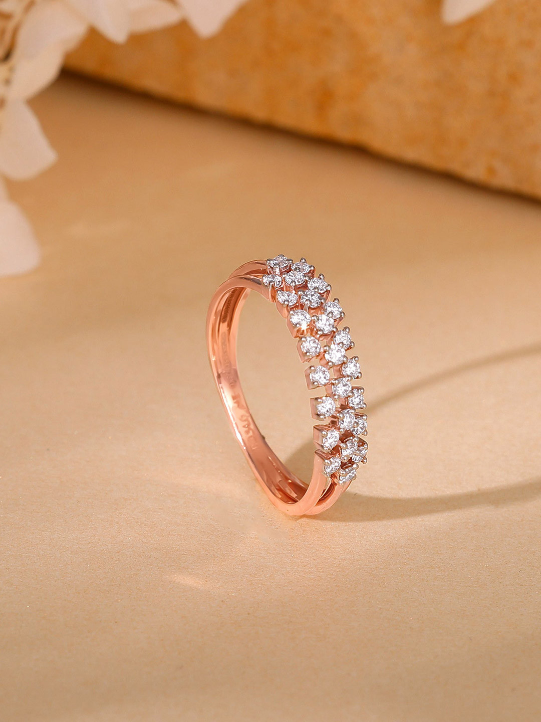 GIVA Rose Gold Ivory Radiance Diamond Ring-1.76 gms