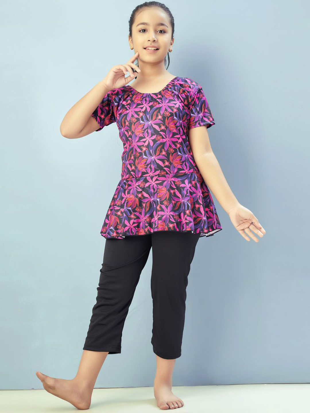 BAESD Girls Printed Swim Suit With Attached Tights