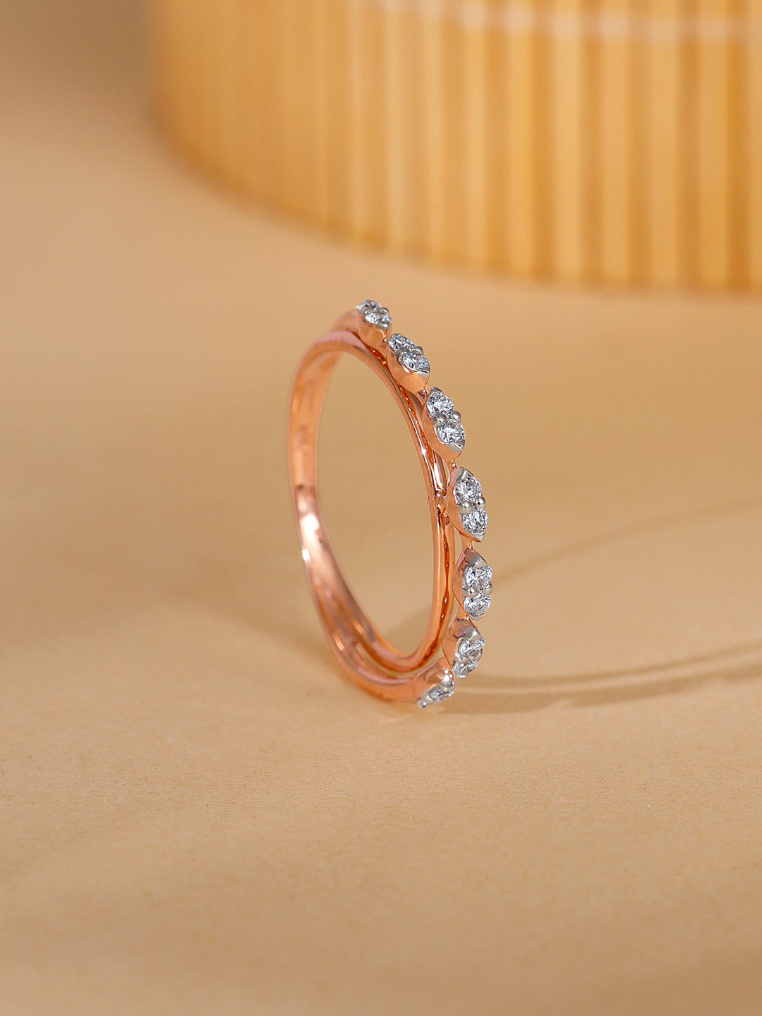 GIVA Rose Gold Lunar Circle Diamond Ring-1.774 gms