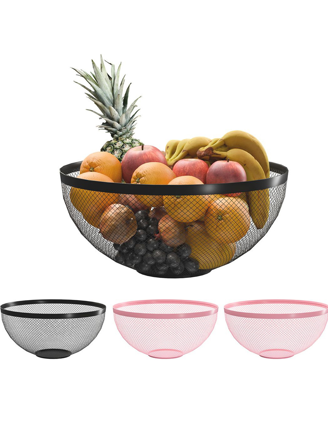 Kuber Industries Set of 4 Black & Pink Fruit and Vegetable Basket