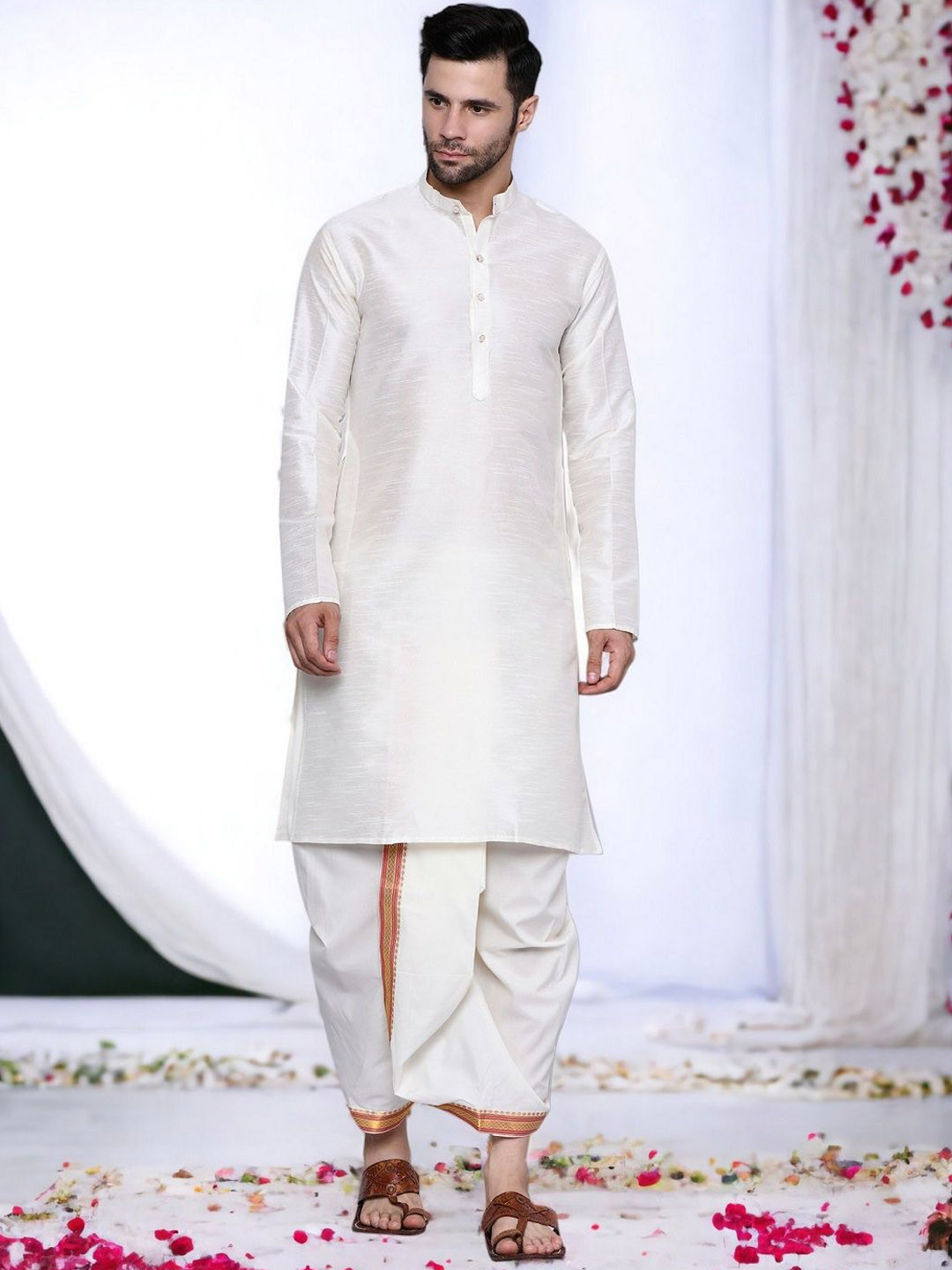 RAMESHWARAM FABRICS Men Regular Kurta with Dhoti Pants