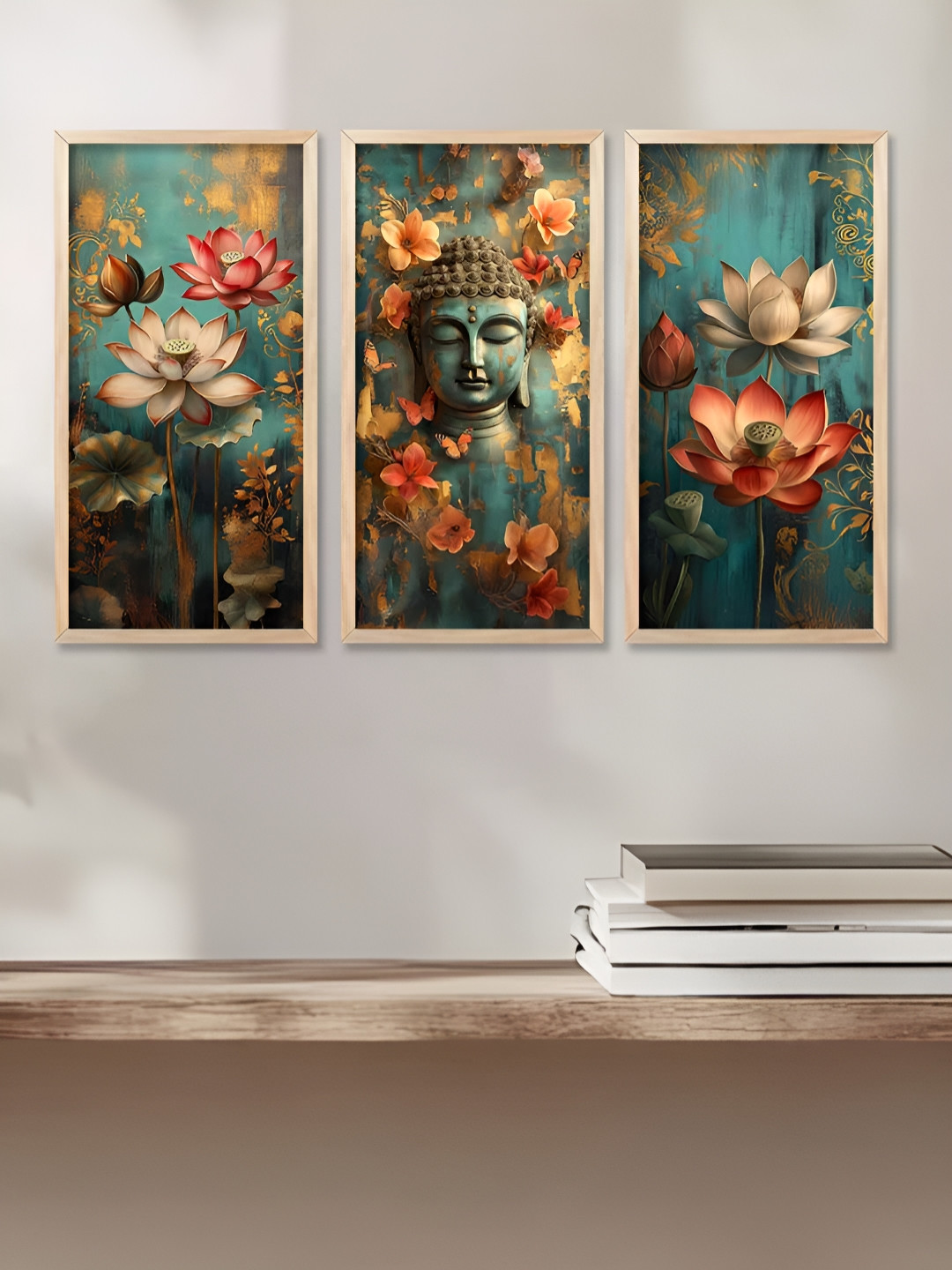 WALLLANE Traditional Wall Wood 3 Piece Rectangle Paintings Wall Art-31.9 x 19.3In