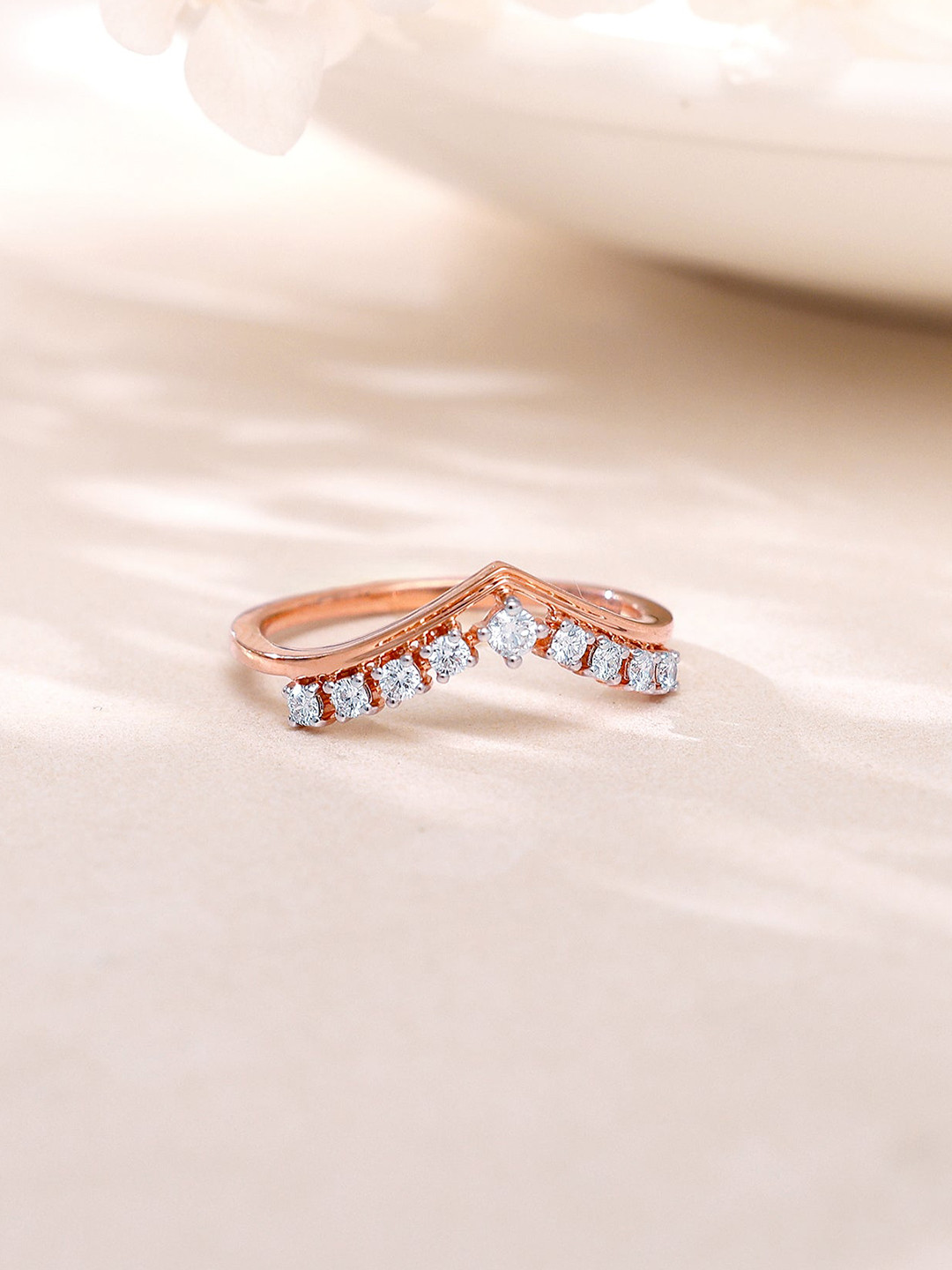 GIVA Rose Gold Elegant Pear Diamond Ring-1.89 gms