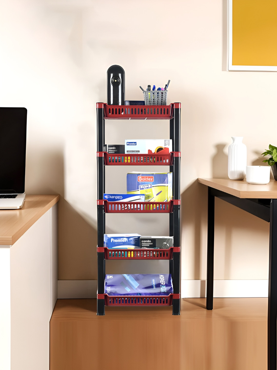 Aura Storage Rack Maroon 5-Tier Multipurpose Racks For Storage Kids Toy Organisers