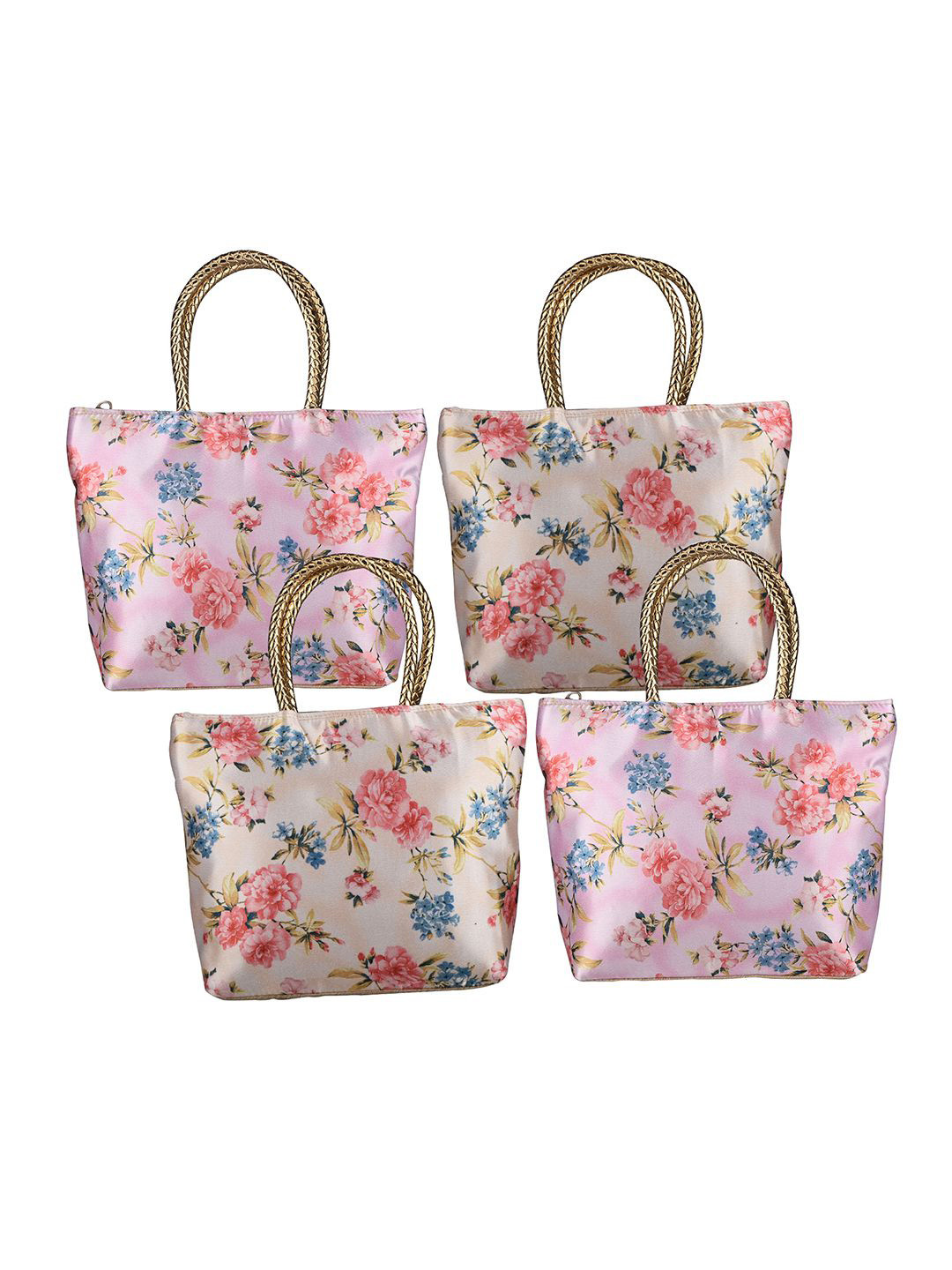 Kuber Industries 4 Pcs Silk Small Hand Bag with Handle & 1 Outer Zip Pocket Shoulder Bag