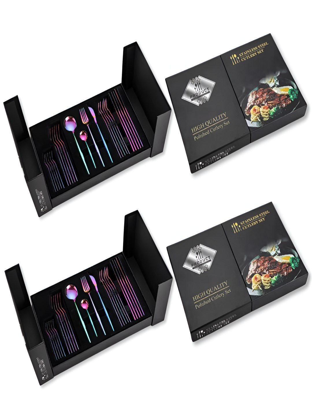 YELONA 48 Piece Rainbow Sterling Silver Stainless Steel French Style Cutlery Set