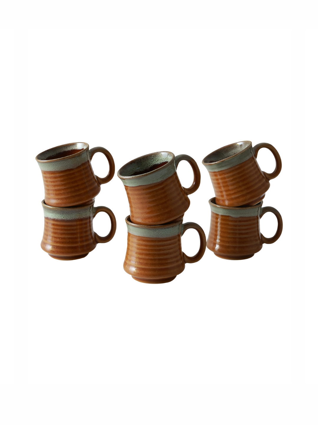 Unravel India Director Hilton Brown Striped Ceramic Microwave Safe 6 Piece Mugs-180ml