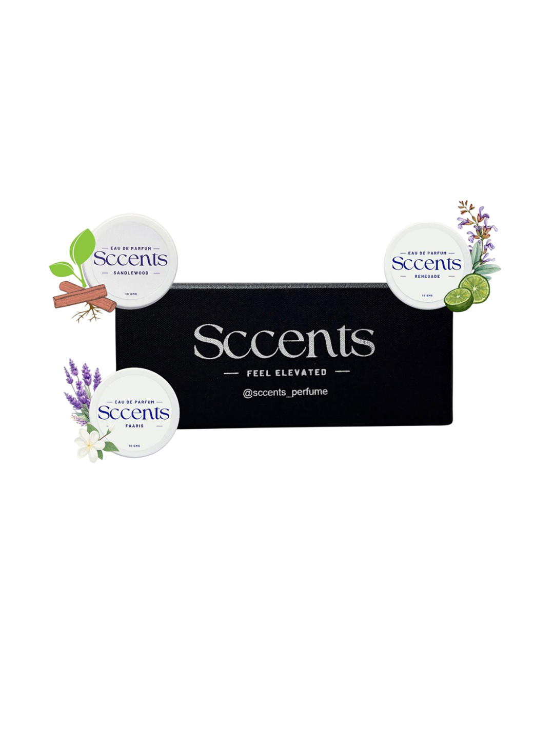 Sccents Set Of 3 Sandalwood, Faris & Renegade Solid Eau de Parfum - 10 g Each