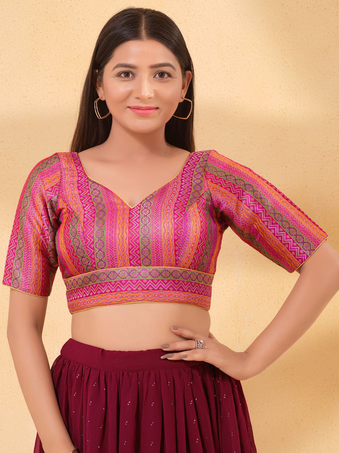 VAMAS - THE DESIGNER BLOUSES Woven Design Brocade Sweetheart Neck Padded Readymade Blouse