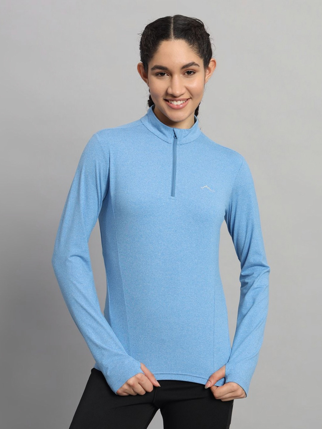 Reccy Zippered Mid-Neck Full Sleeve Breathable Baselayer T-shirt with Thumbholes