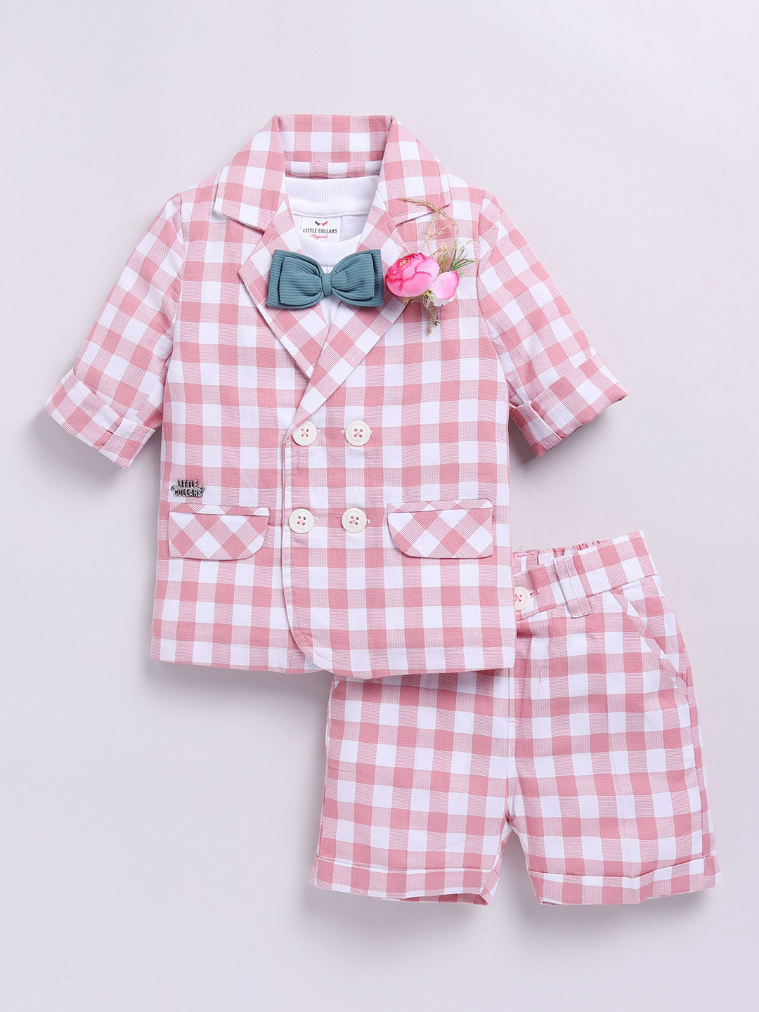 LITTLE COLLARS Boys Checked Coat with Shorts