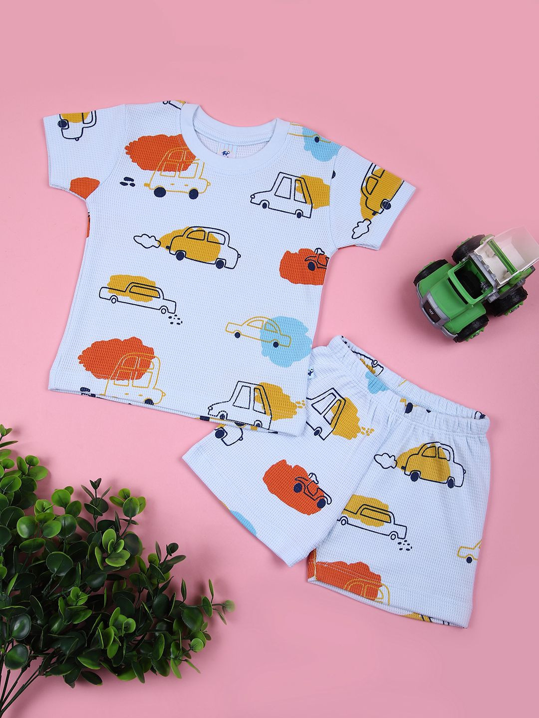 V-Mart Boys Cartoon Printed Round Neck Pure Cotton T-shirt With Shorts