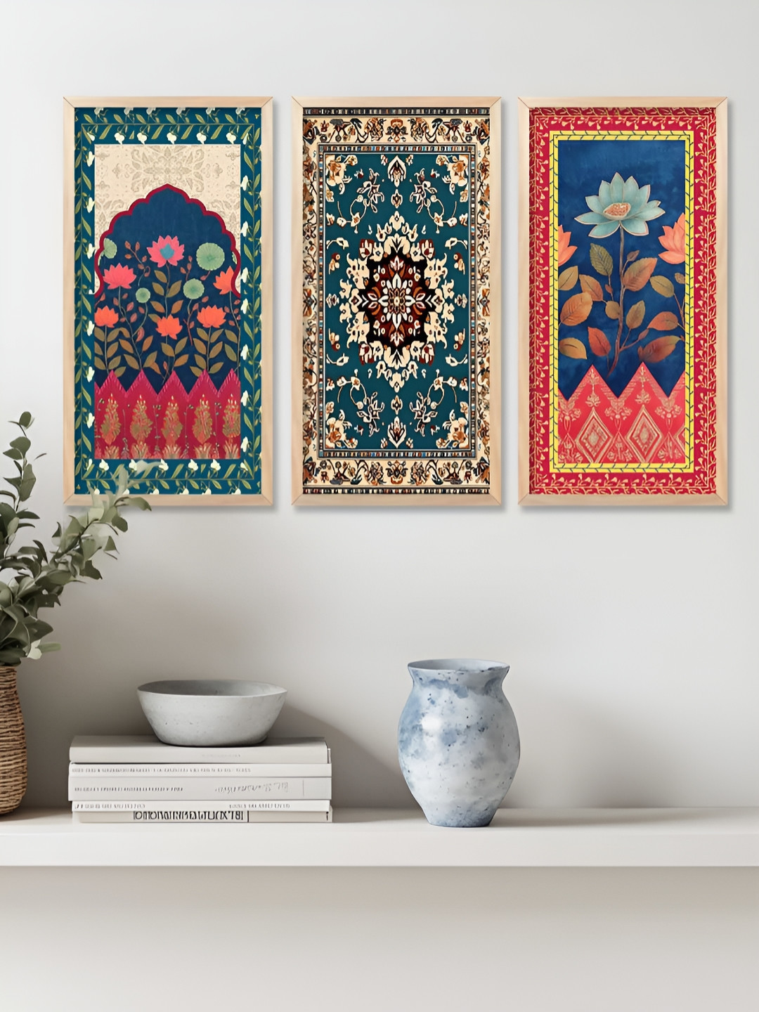 WALLLANE Wood 3 Piece Wall Rectangle Paintings Wall Art -19 x 32 In