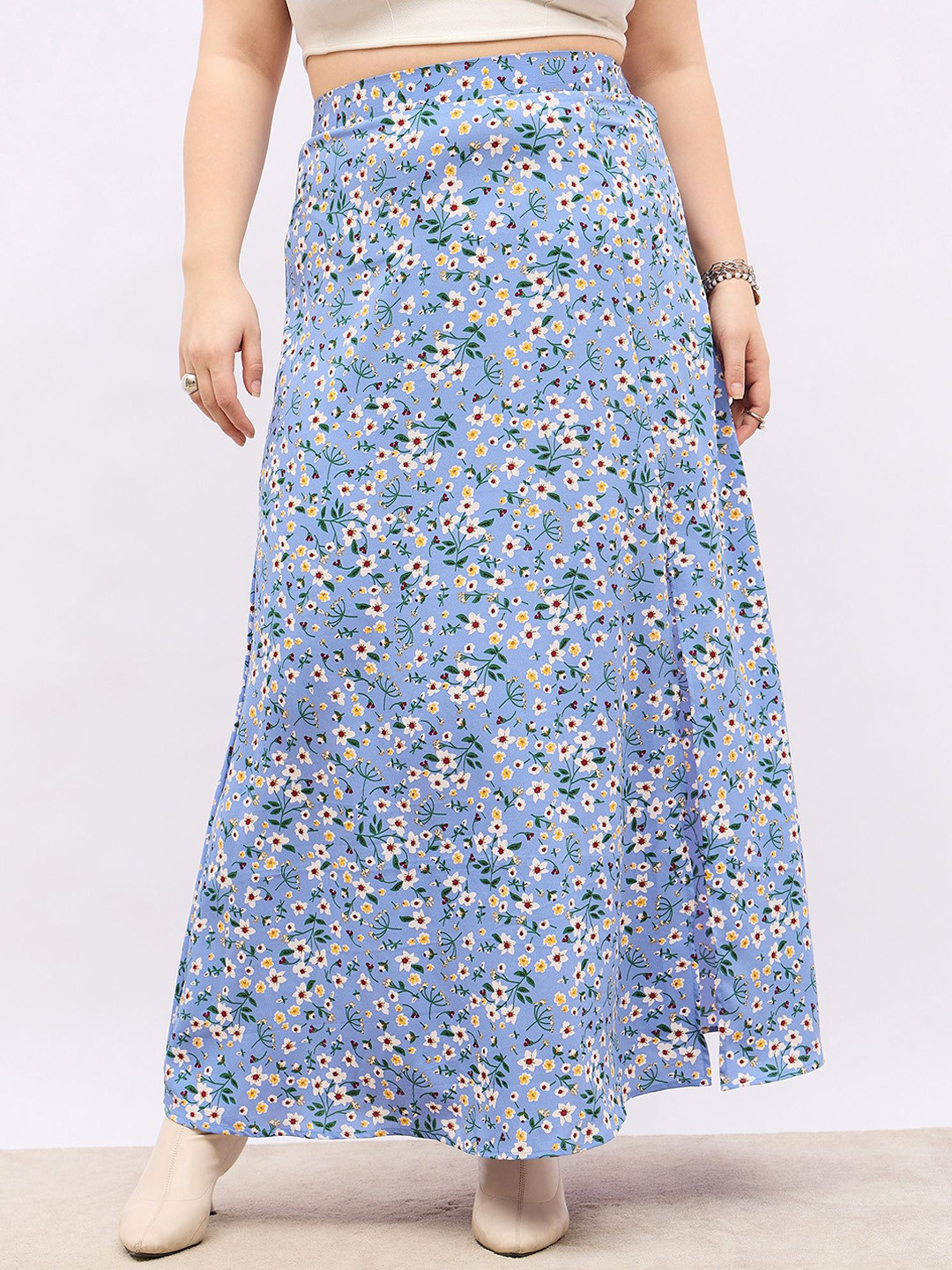 Berrylush Curve Floral Print High-Rise A-Line Maxi Skirt