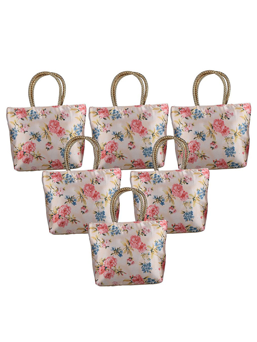 Kuber Industries 6 Pcs Silk Small Hand Bag with Handle & 1 Outer Zip Pocket Shoulder Bag