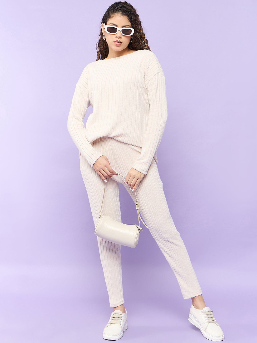 Outzidr Beige Rib Co-Ord Set