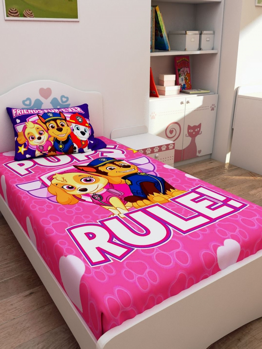 Athom Living Pink Conversational Cotton Skin-Friendly 180 TC Single Fine Bedsheet with a Pillow Cover-58 x 88 inches