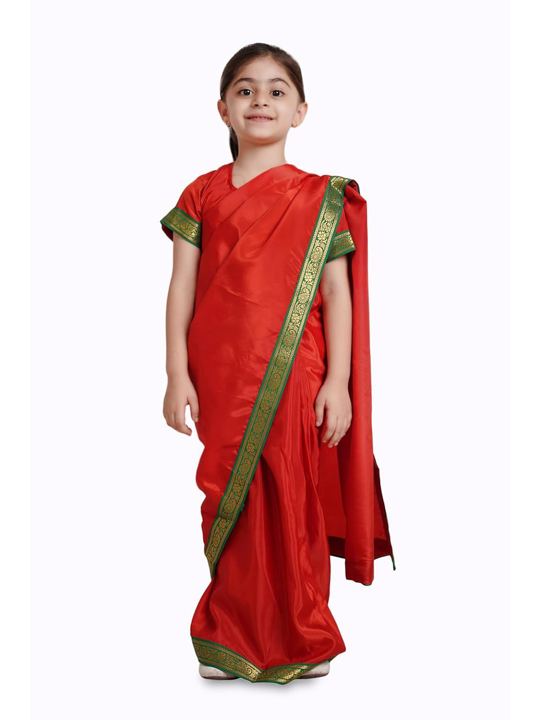 Kaku Fancy dresses Girls Indian Ethnic Wear Pre-Stiched Saree With Blouse