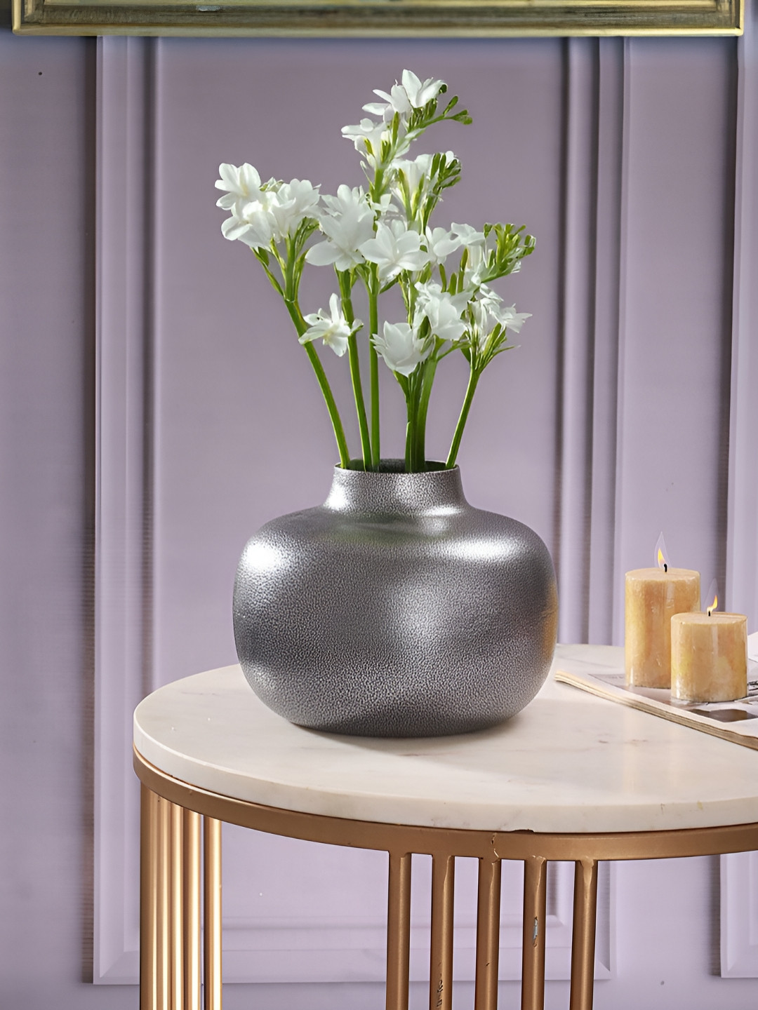Homspurts Verda Grey Metal Flower Vase