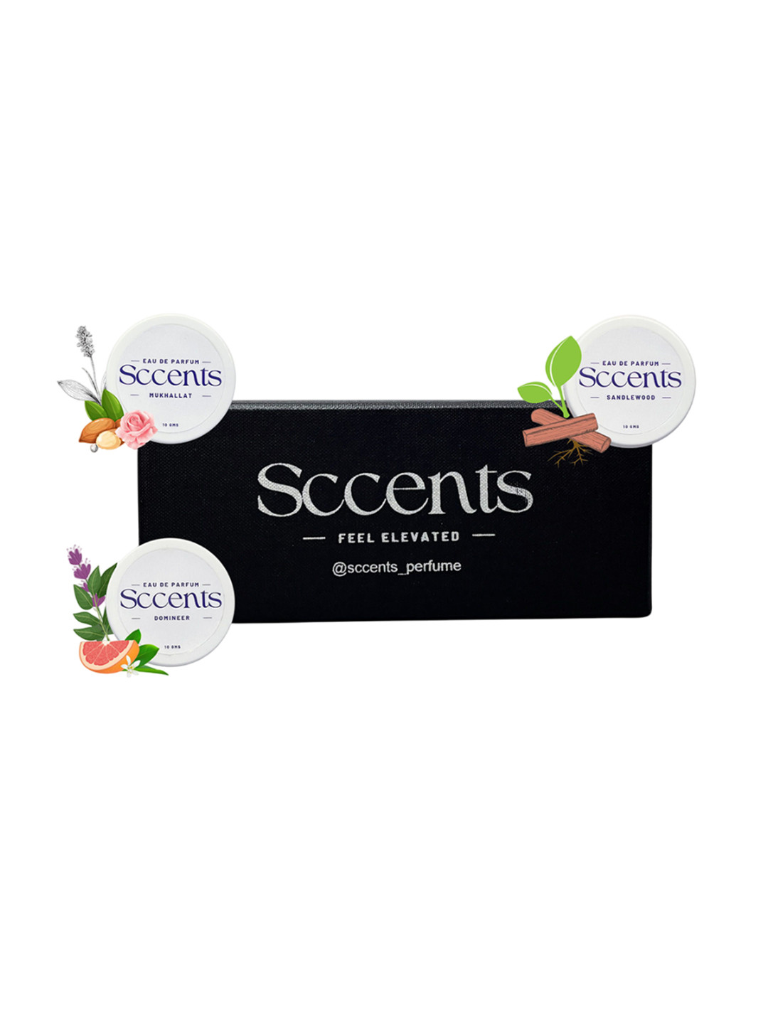 Sccents Set Of 3 Mukhallat, Sandalwood & Domineer Solid Eau de Parfum - 10 g Each