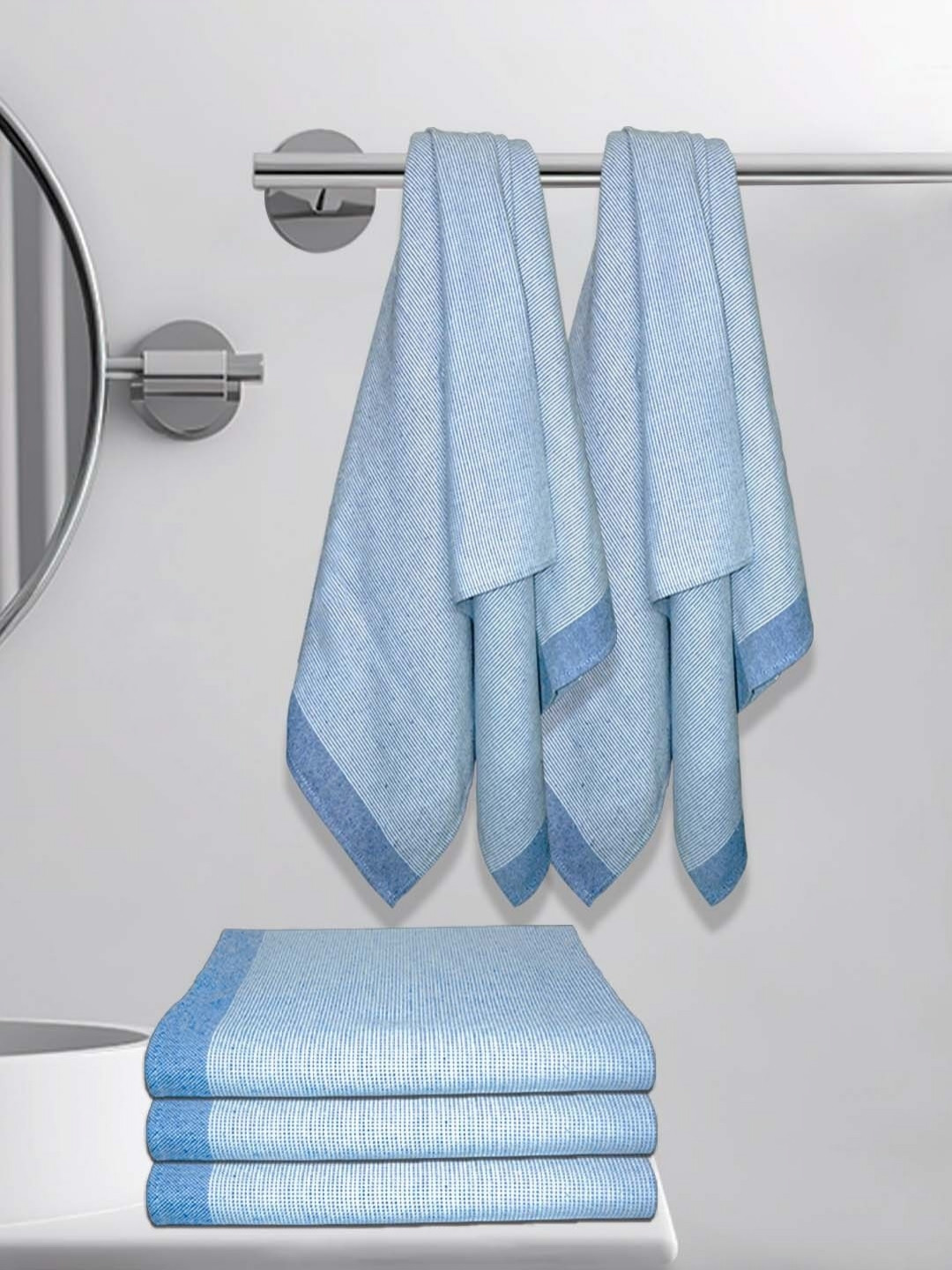 Athom Living Astar Blue 5 Pieces 210 GSM Cotton Bath Towel