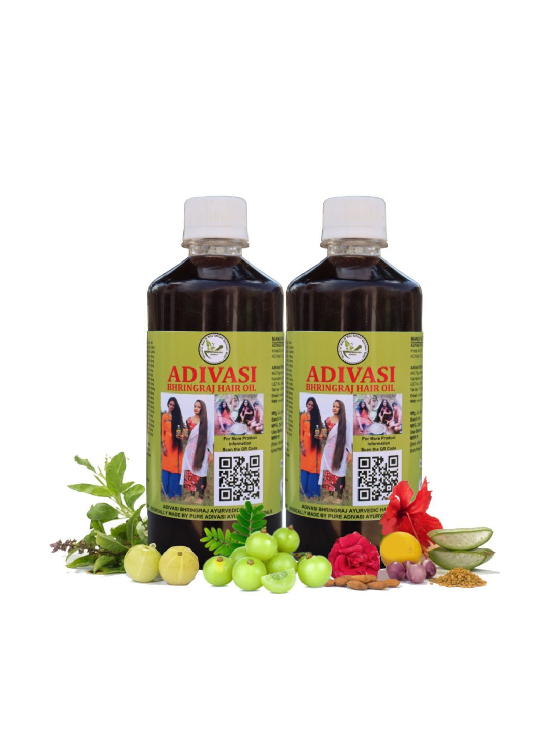 ADIVASI BHRINGRAJ HERBALS Set Of 2 Bhringraj Herbal Hair Oil With Amla - 500 ml Each
