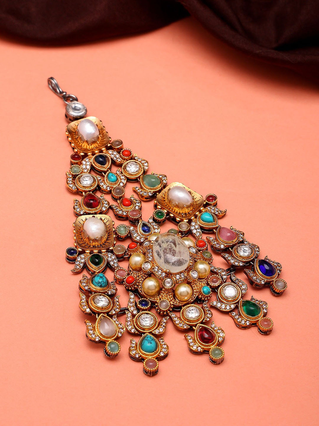Exotic India Multicolor Stone Studded Prajna Jhoomar In Alloy