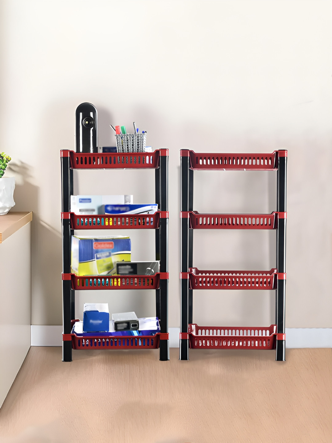 Aura Maroon 2 Pcs 4-Tier Multipurpose Storage Rack Storage cabinet & Shelves