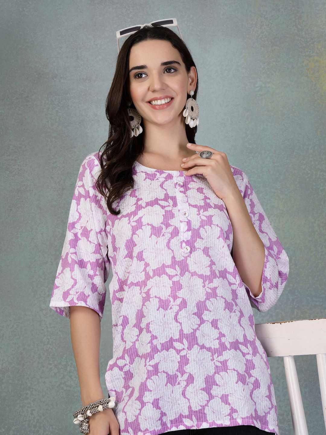 Clora Creation Women Floral Printed Side Slits Pure Cotton Kurti