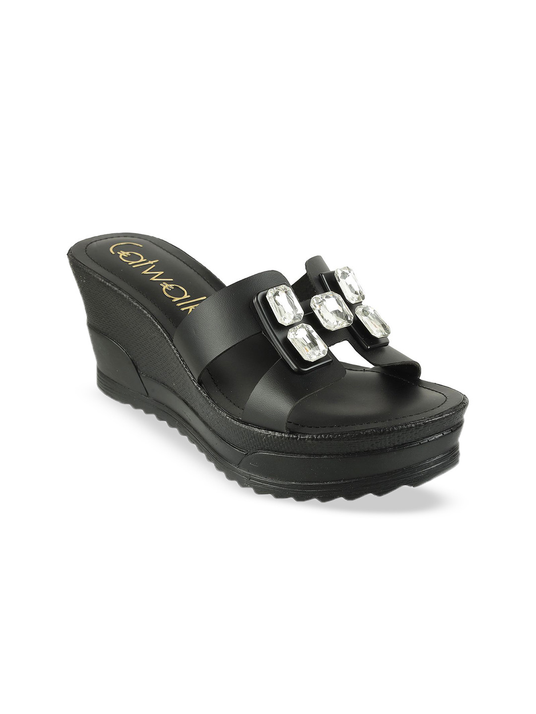 Catwalk Embellished Leather Wedge Mules