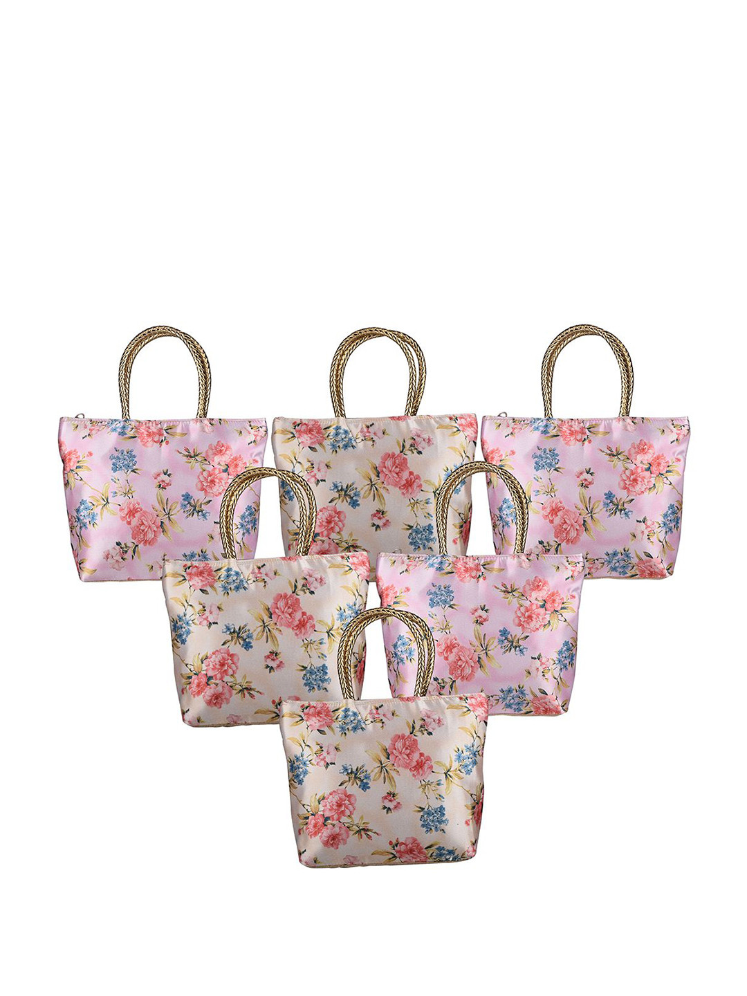 Kuber Industries 6 Pcs Silk Small Hand Bag with Handle & 1 Outer Zip Pocket Shoulder Bag