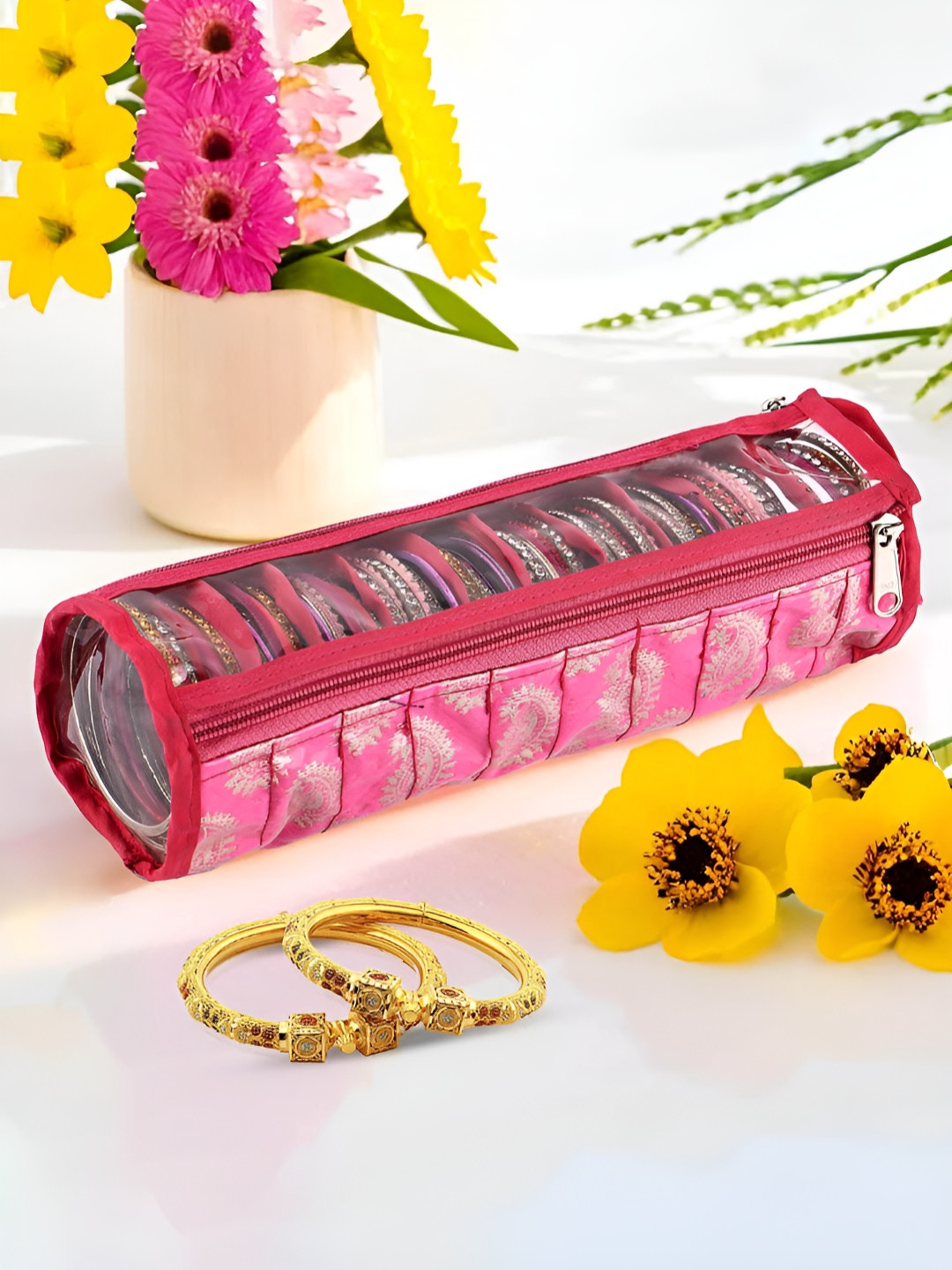 Aura Pink 10 Compartments Printed Bangles Organisers