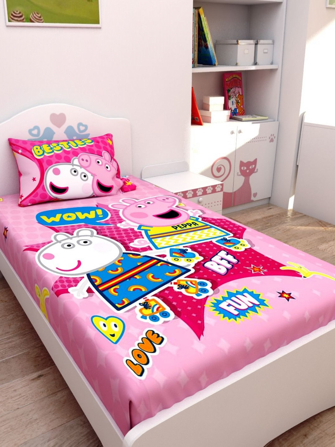 Athom Living Pink Conversational Cotton Skin-Friendly 180 TC Single Fine Bedsheet with a Pillow Cover-148 x 223 cm