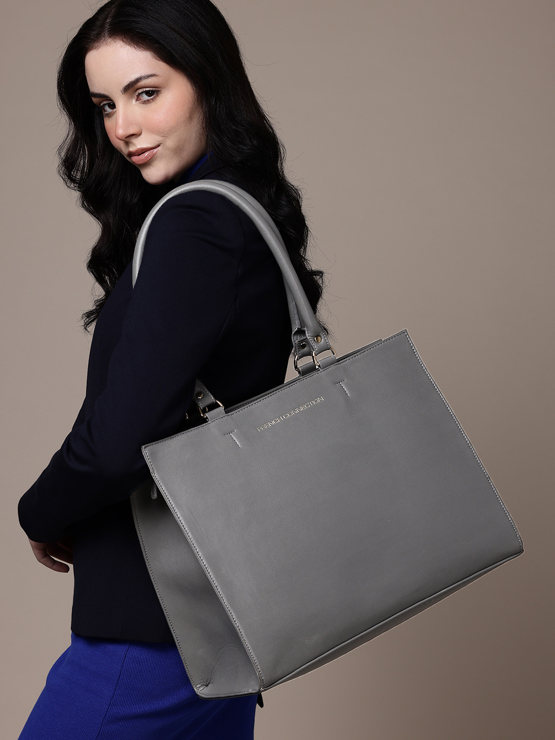 French Connection Textured Structured Office Tote Bag