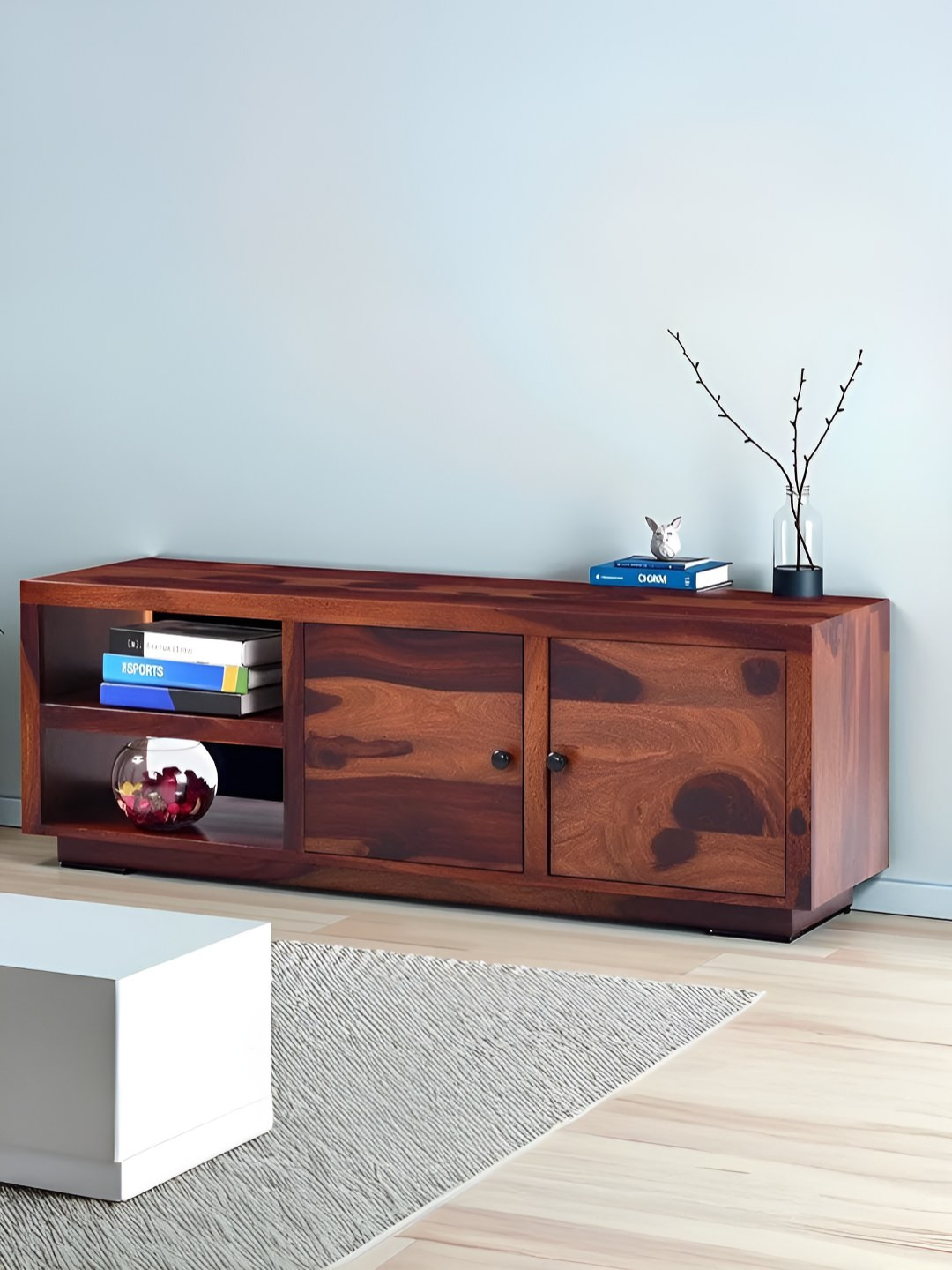 Royaloak Brown Sheesham Wood LCD Stand Entertainment Unit