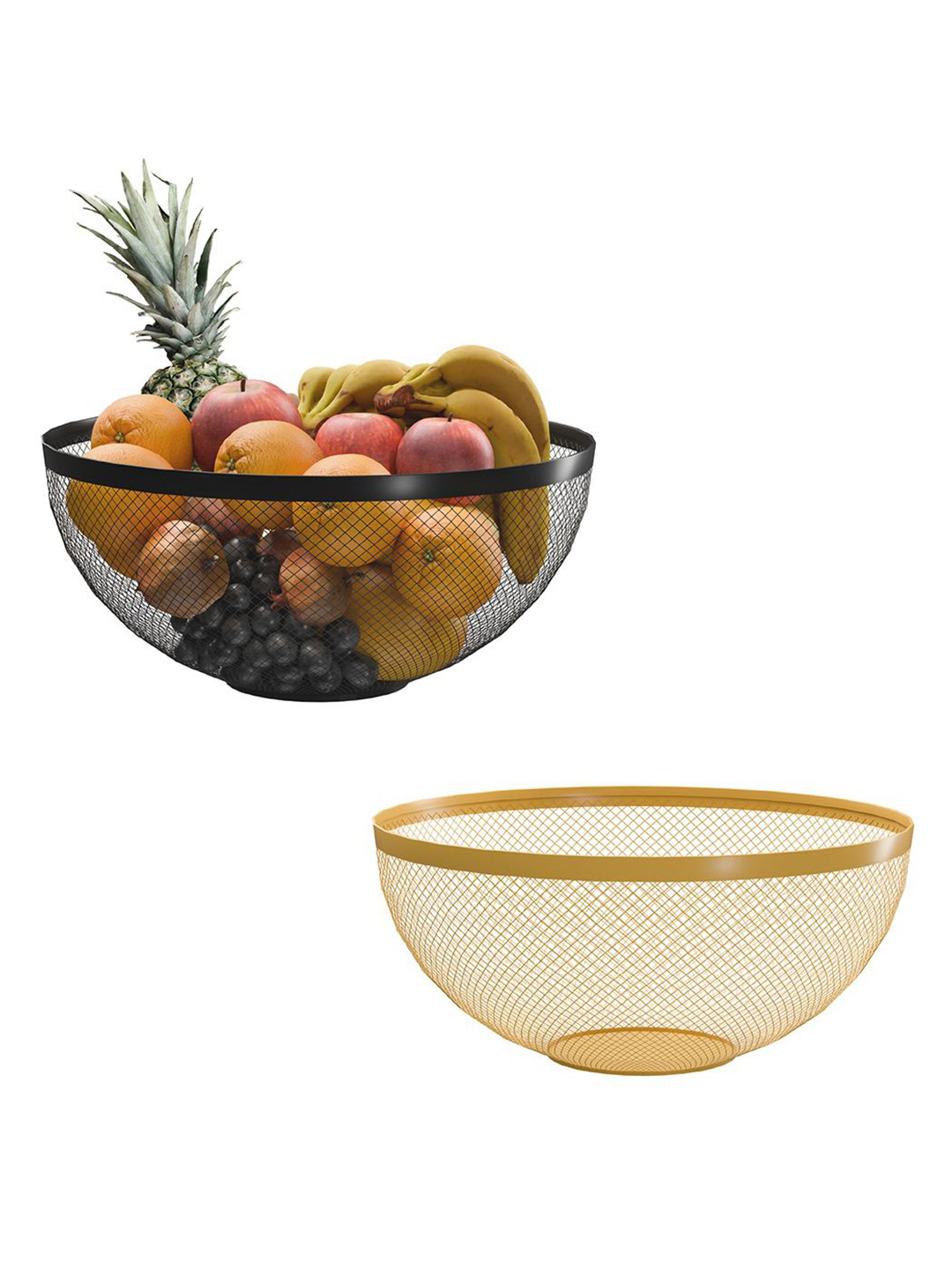 Kuber Industries Black & Gold Toned 2 Pieces Metal Fruit and Vegetable Baskets