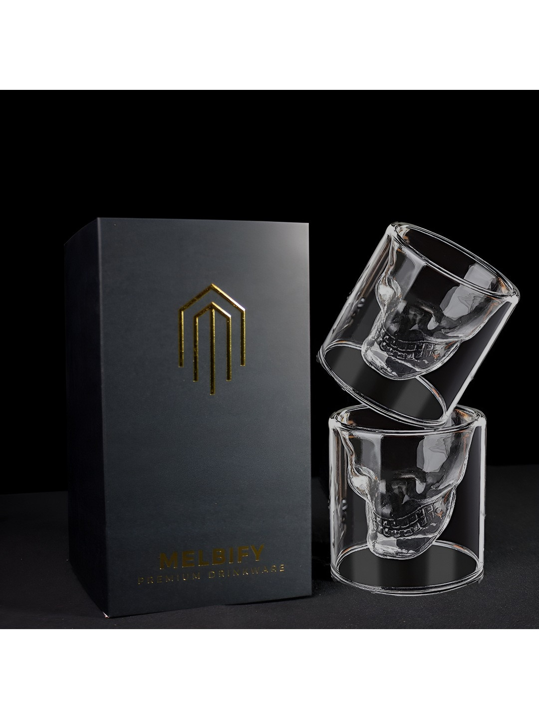 MELBIFY Set Of 2 Dishwasher and Microwave Safe Double Walled Whiskey Glasses 200ml