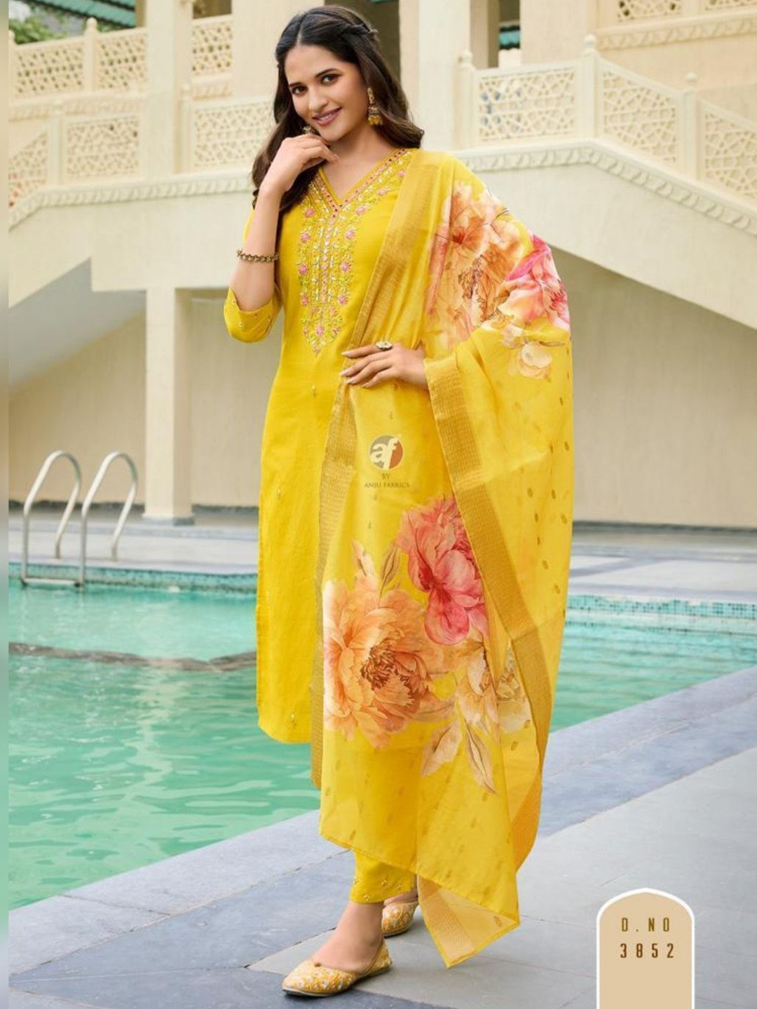Atha Fashion Floral Yoke Design Pure Silk Straight Kurta with Trousers & Dupatta