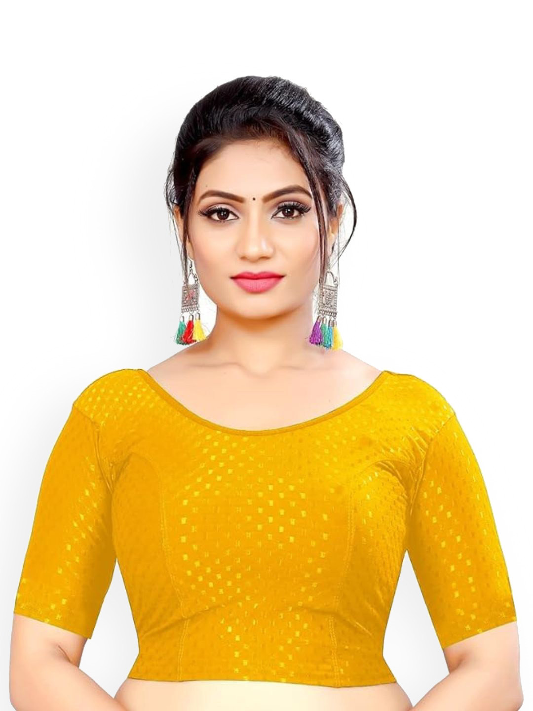 SS Sanket Synthetics Round Neck Half Sleeves Slip On Saree Blouse