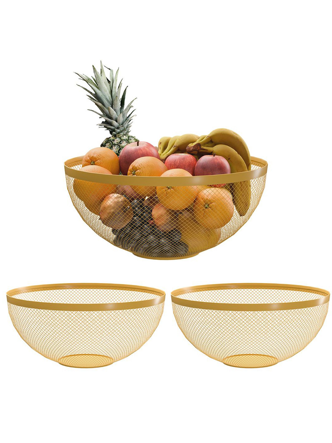 Kuber Industries Set of 3 Gold Fruit and Vegetable Basket