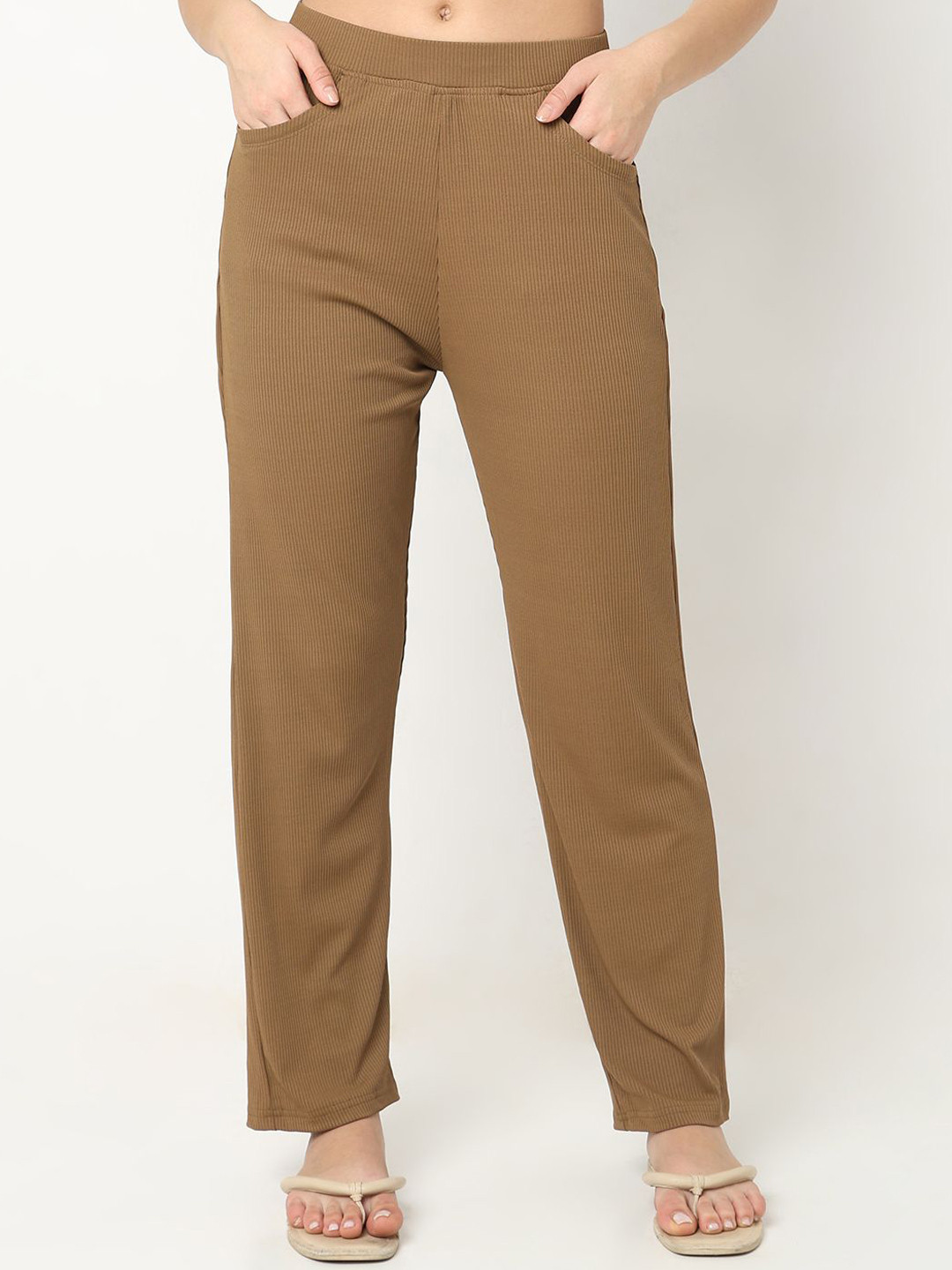 Smarty Pants Women Straight-Fit Cotton Ribbed Lounge Pants