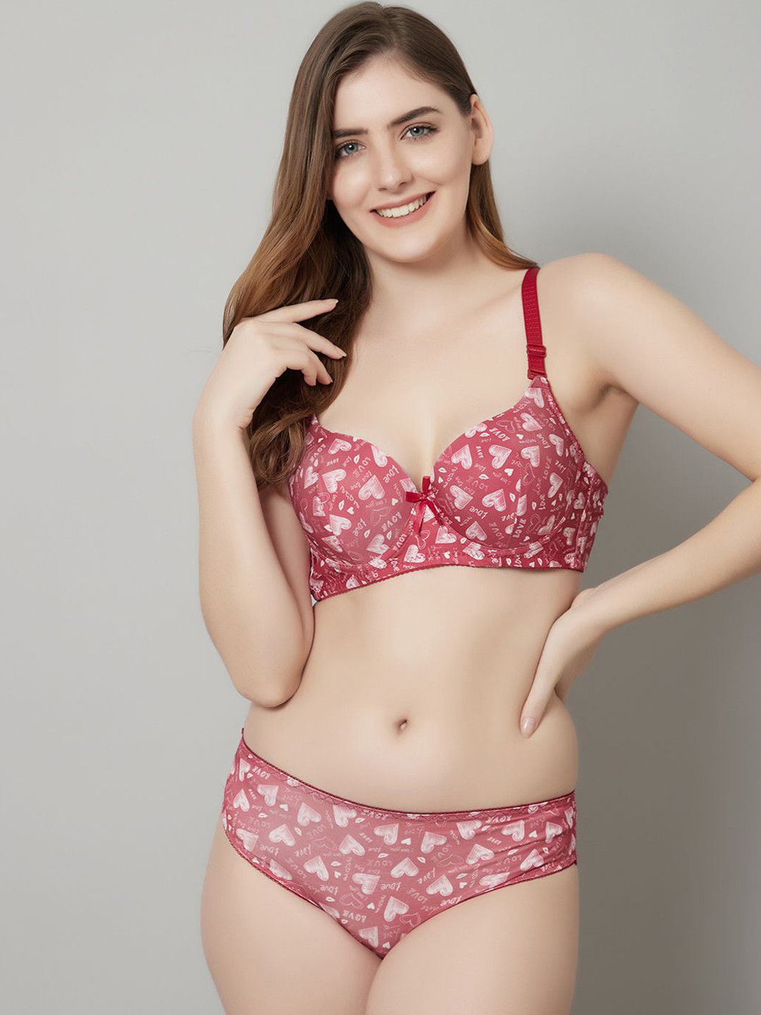 Quttos Beautiful Love Print Lightly Padded Lingerie Set