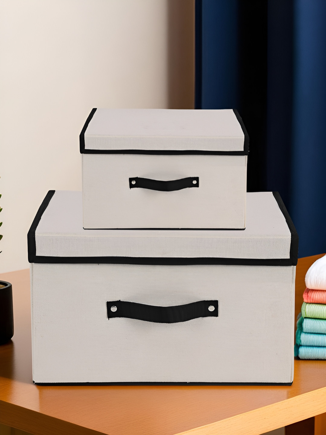 Aura White 2 Pieces Small-Large Wardrobe Drawer Organisers with Lid Storage Box