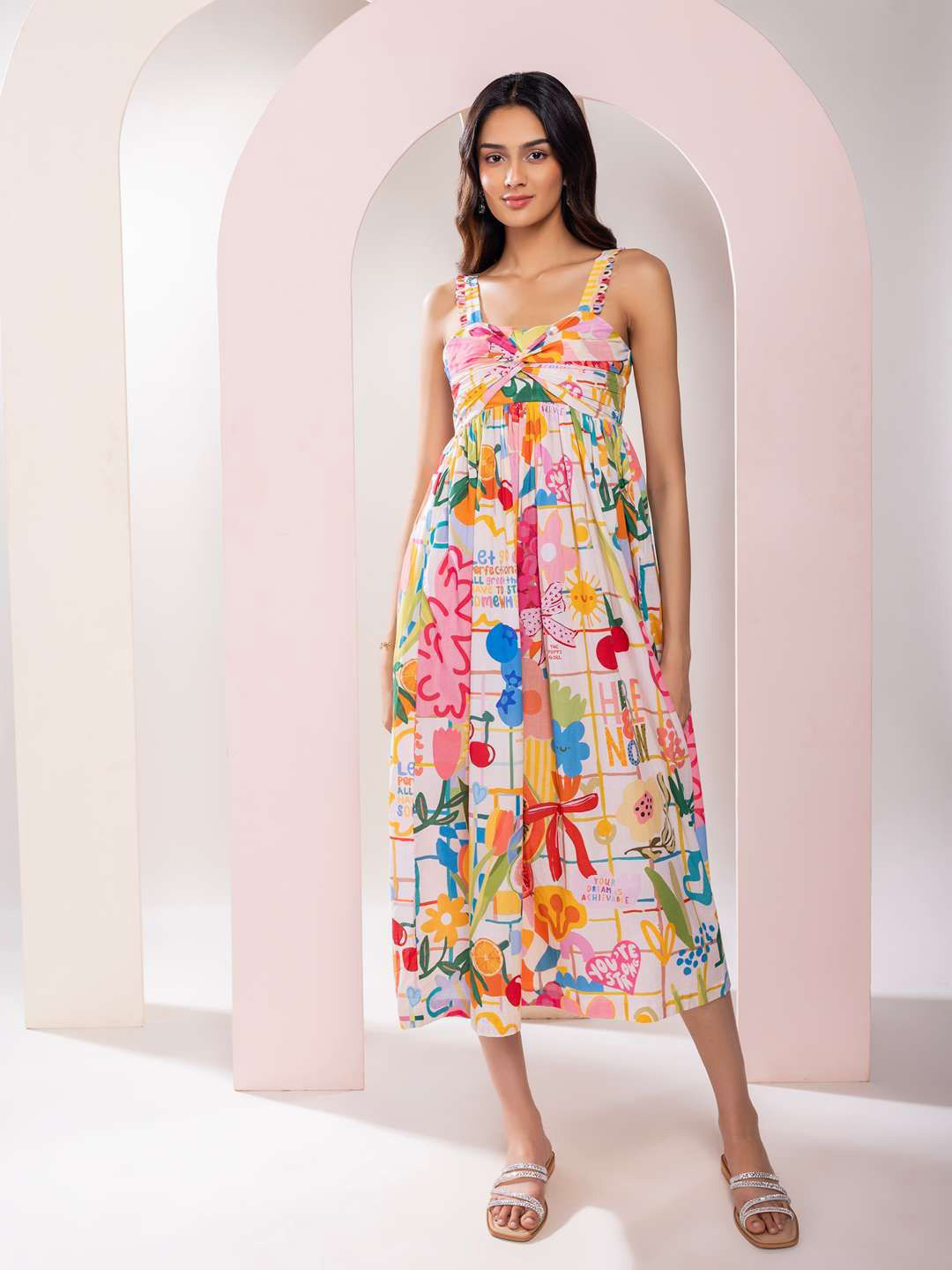 POPPI Women Sugar Printed Smocked Midi Dress